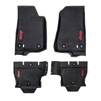 82216623AB Mopar (All-weather Floor Mats Kit (Front,Rear) - Black/Red)