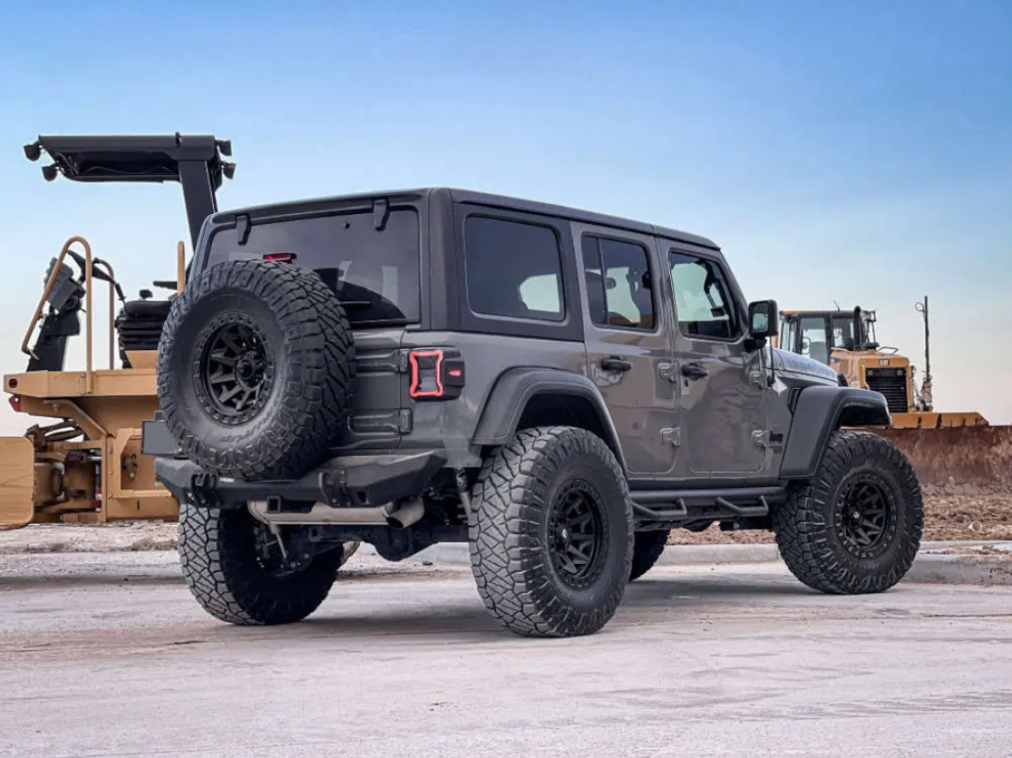 Jeep Wrangler JLU with Fuel Covert rims and Off Trucks side decks.