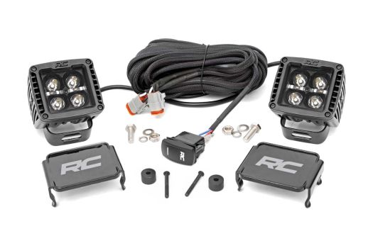 70061 Rough Country (JEEP 2-INCH LED CUBE EASY-MOUNT KIT (18-20 WRANGLER JL / 2020 GLADIATOR)-BLACK SERIES W/ WHITE DRL)