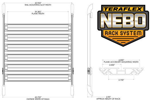 4722010 Teraflex (Nebo Roof Rack Main Rail Kit – Black)