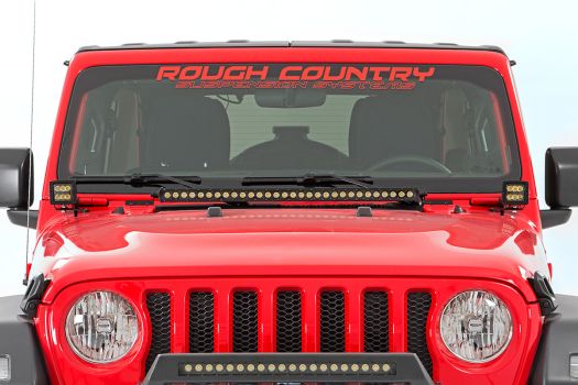 70052DRL Rough Country (JEEP 2-INCH LED LOWER WINDSHIELD KIT (18-21 WRANGLER JL, 20-21 GLADIATOR JT | BLACK-SERIES W/ WHITE DRL))