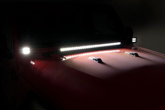 70052DRL Rough Country (JEEP 2-INCH LED LOWER WINDSHIELD KIT (18-21 WRANGLER JL, 20-21 GLADIATOR JT | BLACK-SERIES W/ WHITE DRL))