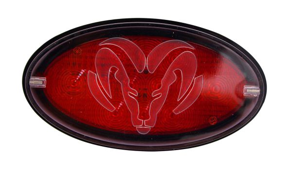 CR-017D Bully Truck (TRAILER HITCH COVER; FITS 2 INCH RECEIVERS; WITH RED LED LIGHT; OVAL WITH DODGE LOGO; RED/BLACK; ABS PLASTIC)