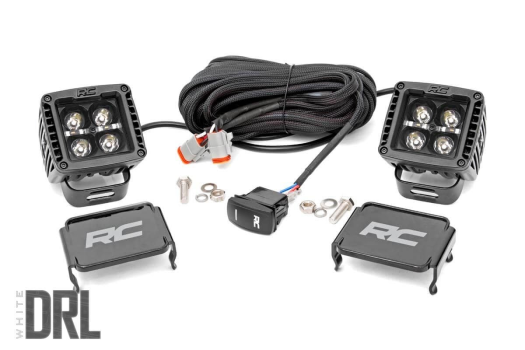 70903BLKDRL Rough Country (2-INCH SQUARE CREE LED LIGHTS - (PAIR | BLACK SERIES W/ COOL WHITE DRL))