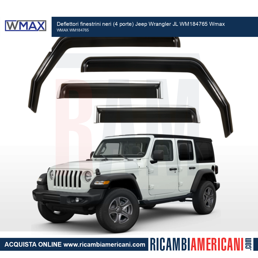 Deflettori finestrini neri (4 porte) Jeep Wrangler JL WM184765 Wmax