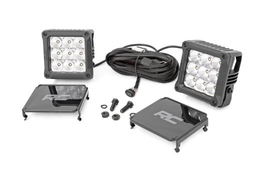 70905DRL Rough Country (4-INCH SQUARE CREE LED LIGHTS - (PAIR | CHROME SERIES W/ COOL WHITE DRL))