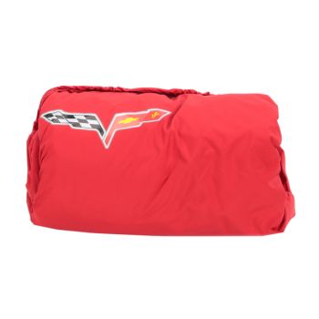 19158377 GM (Premium All-Weather Car Cover in Red w/ Crossed Flags Logo)
